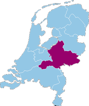 Geografische kaart van Nederland waarin Gelderland is uitgelicht.